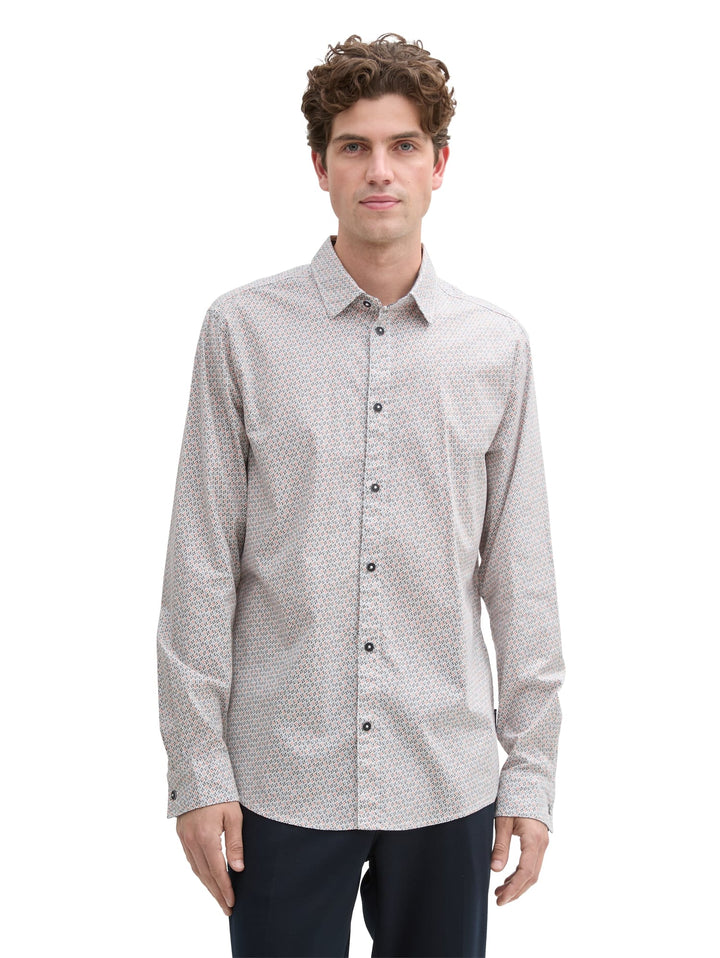 Tom Tailor 1045935 overhemd l/m ecru dessin – heren