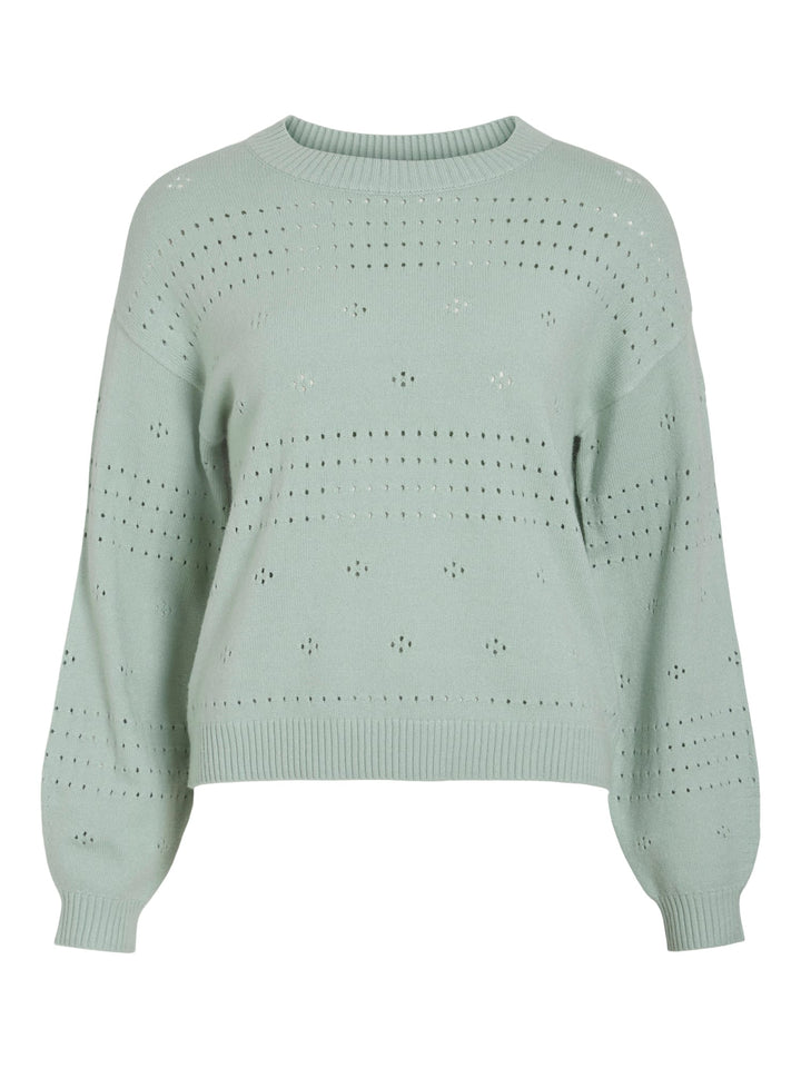 Vila VIRIL L/S O-NECK POINTELLE KNIT TOP – dames trui - Mint