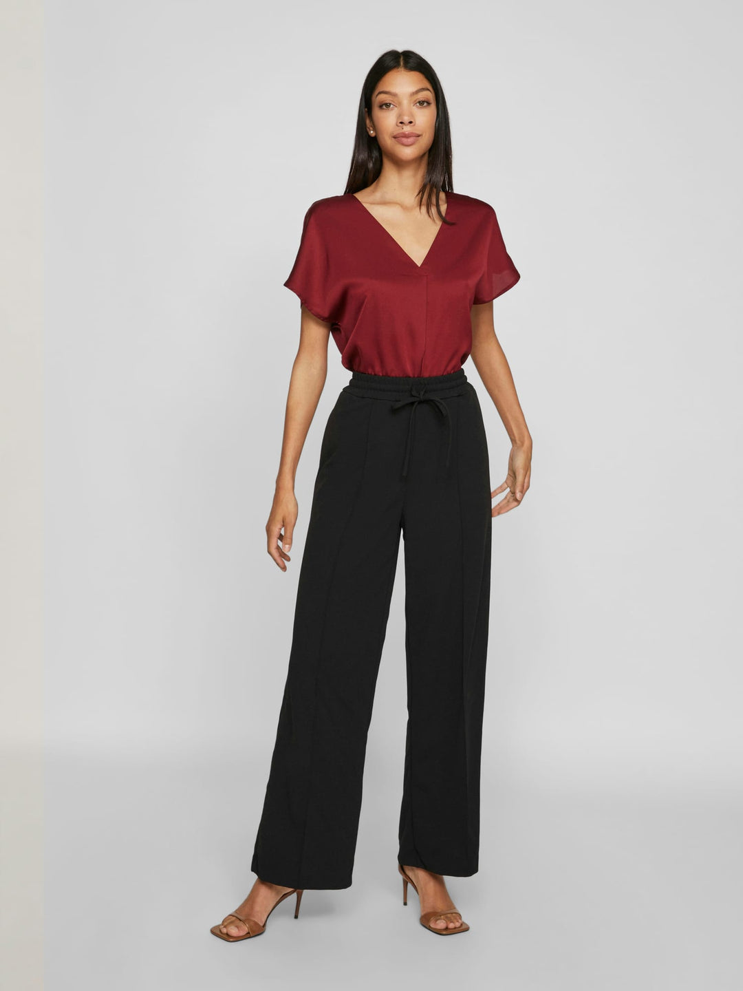 Vila VICLUA HW WIDE PANTS zwart – dames lange broek