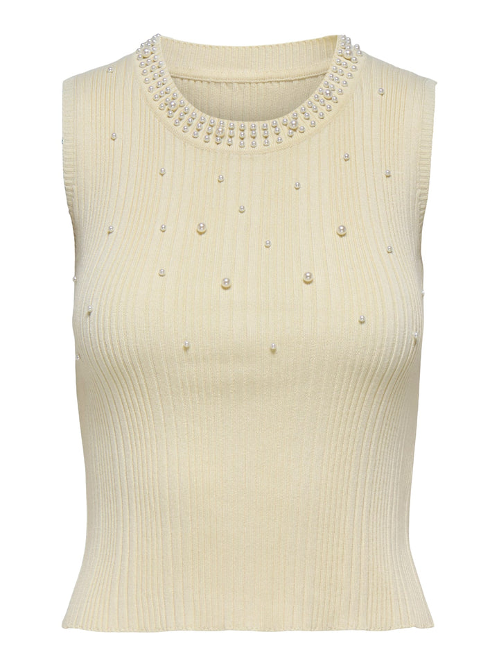 Only ONLMEG SL PEARL O-NECK EX KNT – dames singlet ecru