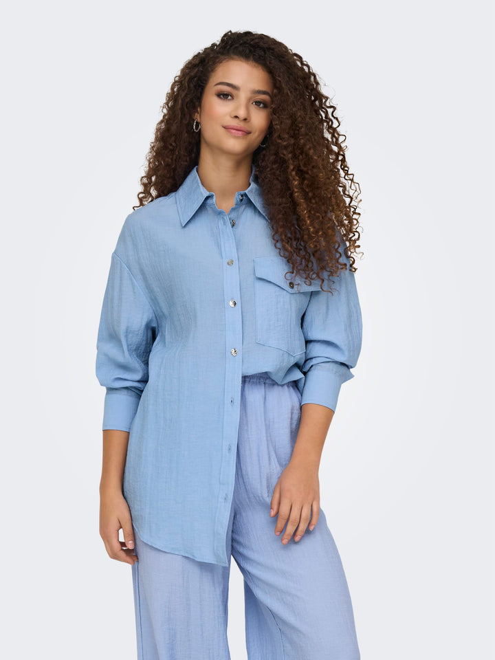 Only ONLTANIA LIFE LS SHIRT WVN lichtblauw – dames blouse
