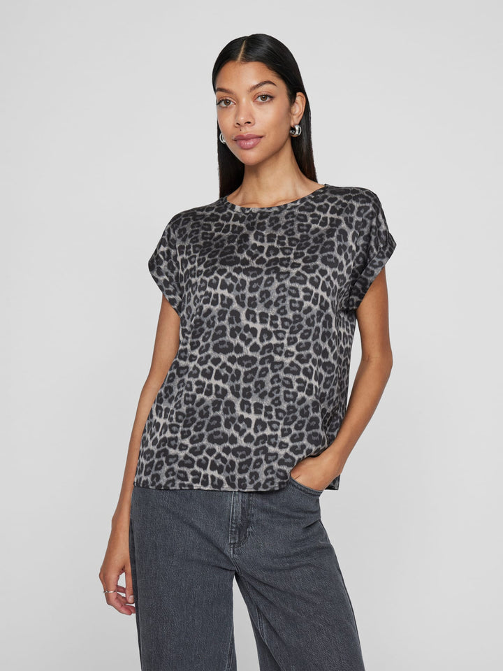 Vila 14109246 ellette t-shirt k/m dames grijs dessin