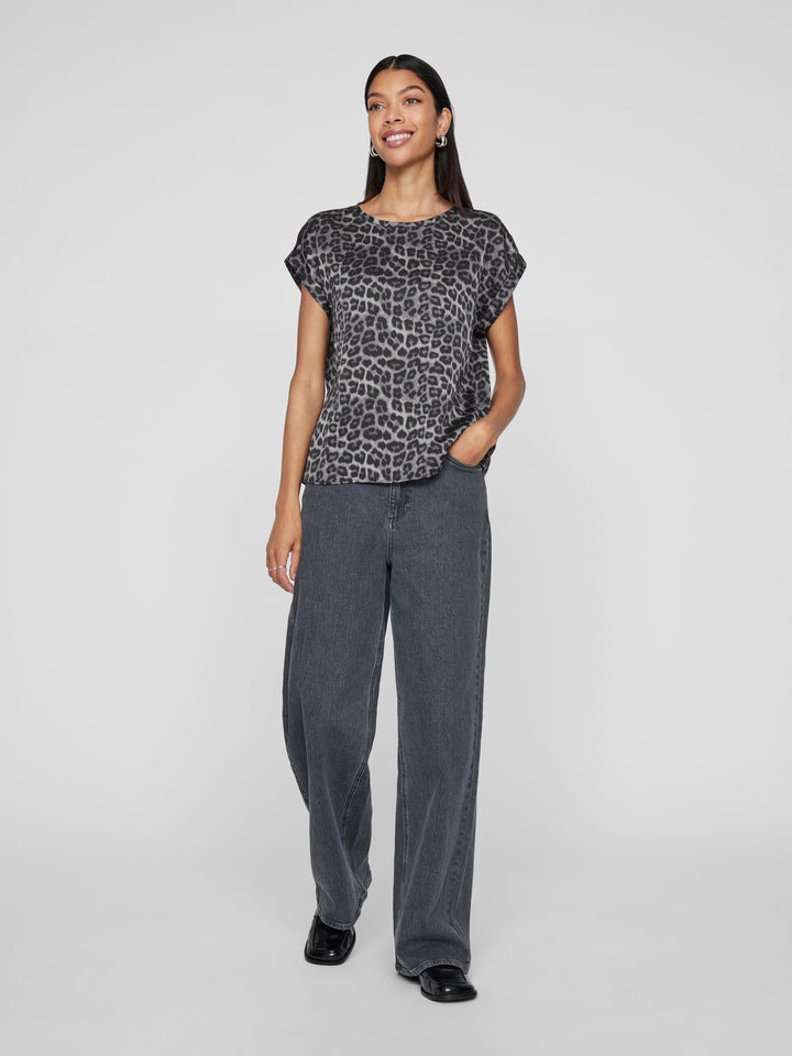 Vila 14109246 ellette t-shirt k/m dames grijs dessin