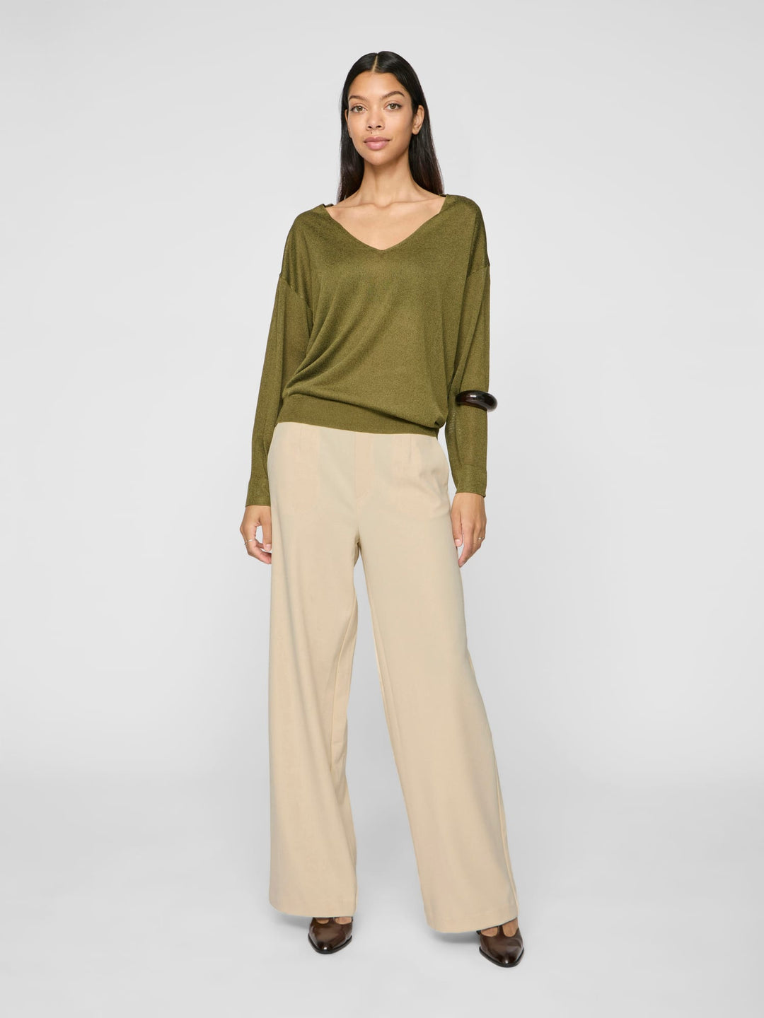 Vila VIVARONE HW WIDE PANT zand – dames lange broek