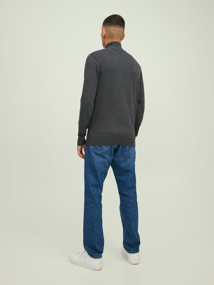 Jack & Jones JJEEMIL KNIT HALF ZIP NOOS trui heren antraciet