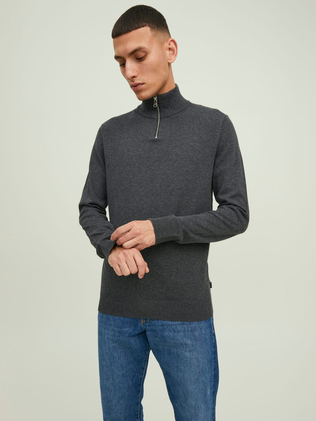 Jack & Jones JJEEMIL KNIT HALF ZIP NOOS trui heren antraciet