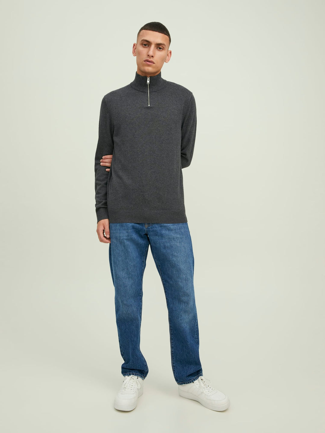 Jack & Jones JJEEMIL KNIT HALF ZIP NOOS trui heren antraciet