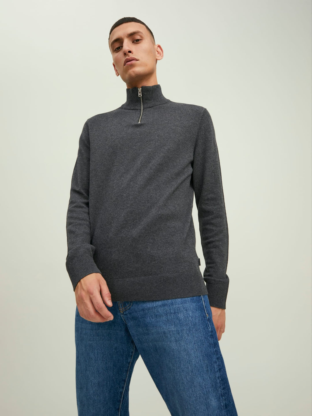 Jack & Jones JJEEMIL KNIT HALF ZIP NOOS trui heren antraciet