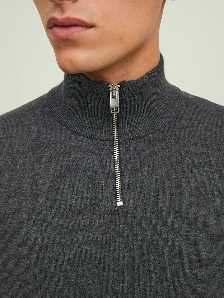 Jack & Jones JJEEMIL KNIT HALF ZIP NOOS trui heren antraciet