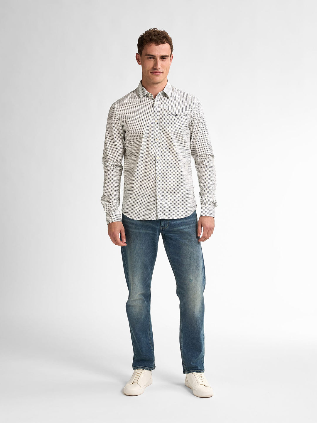 Petrol men M-1050-SIL405 overhemd l/m heren wit dessin