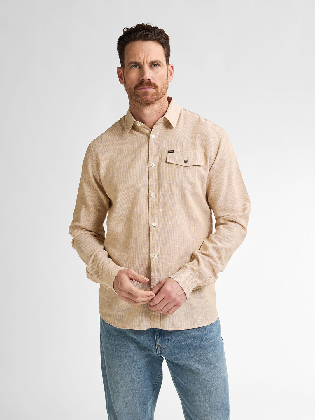 Petrol men M-1050-SIL401 overhemd l/m zand dessin – heren