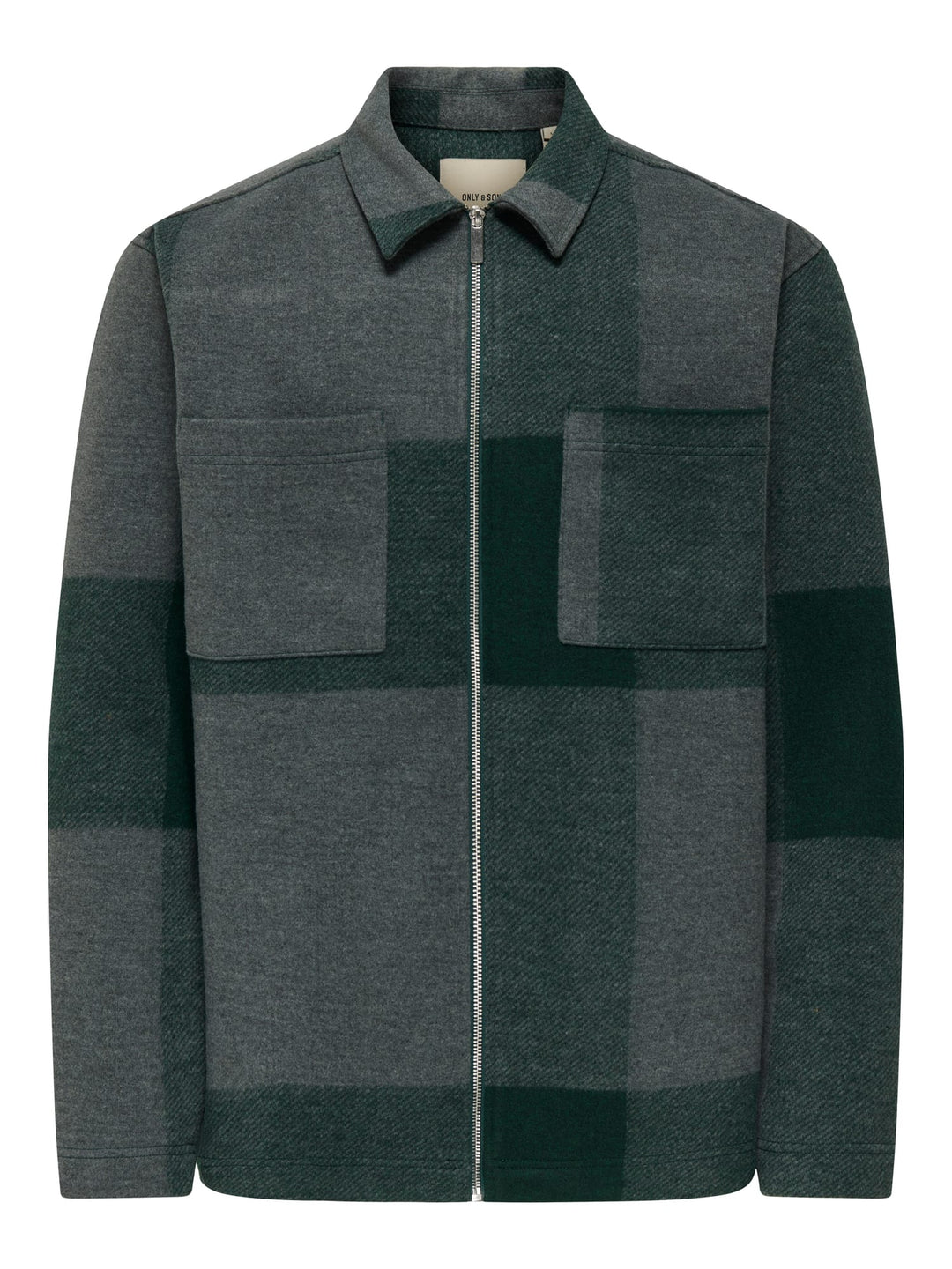 ONLY & SONS ONSWAKE CHECKED ZIP OVERSHIRT – heren - Groen Dessin