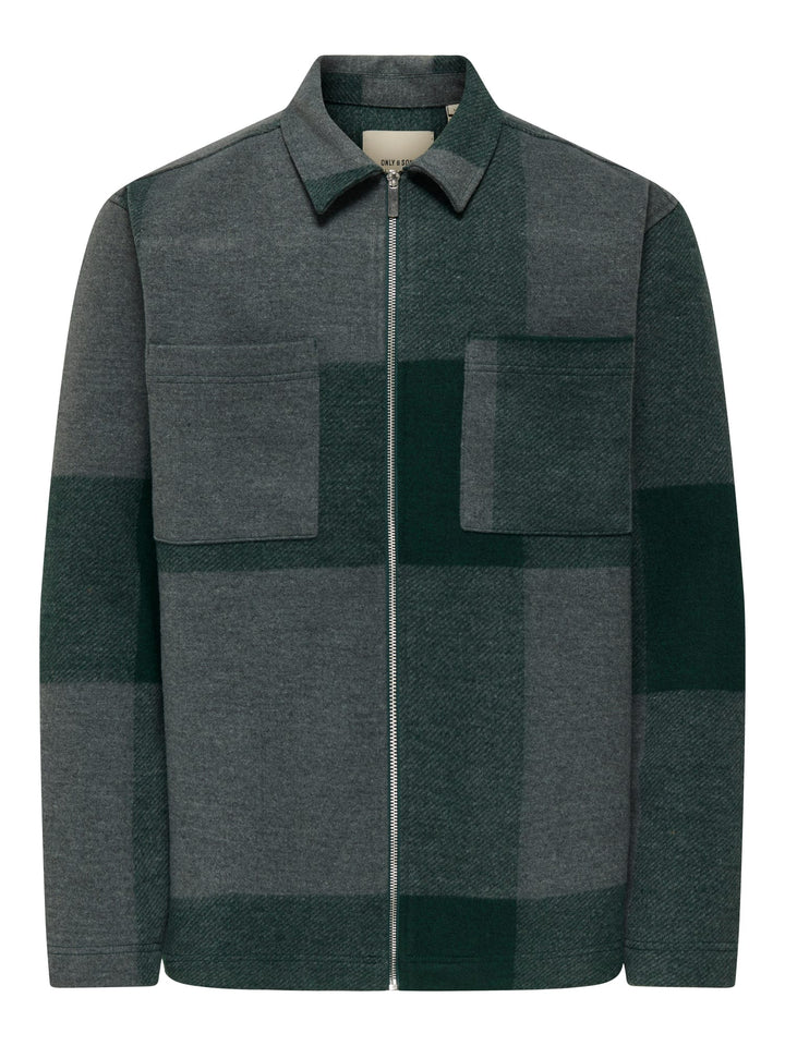 ONLY & SONS ONSWAKE CHECKED ZIP OVERSHIRT – heren - Groen Dessin