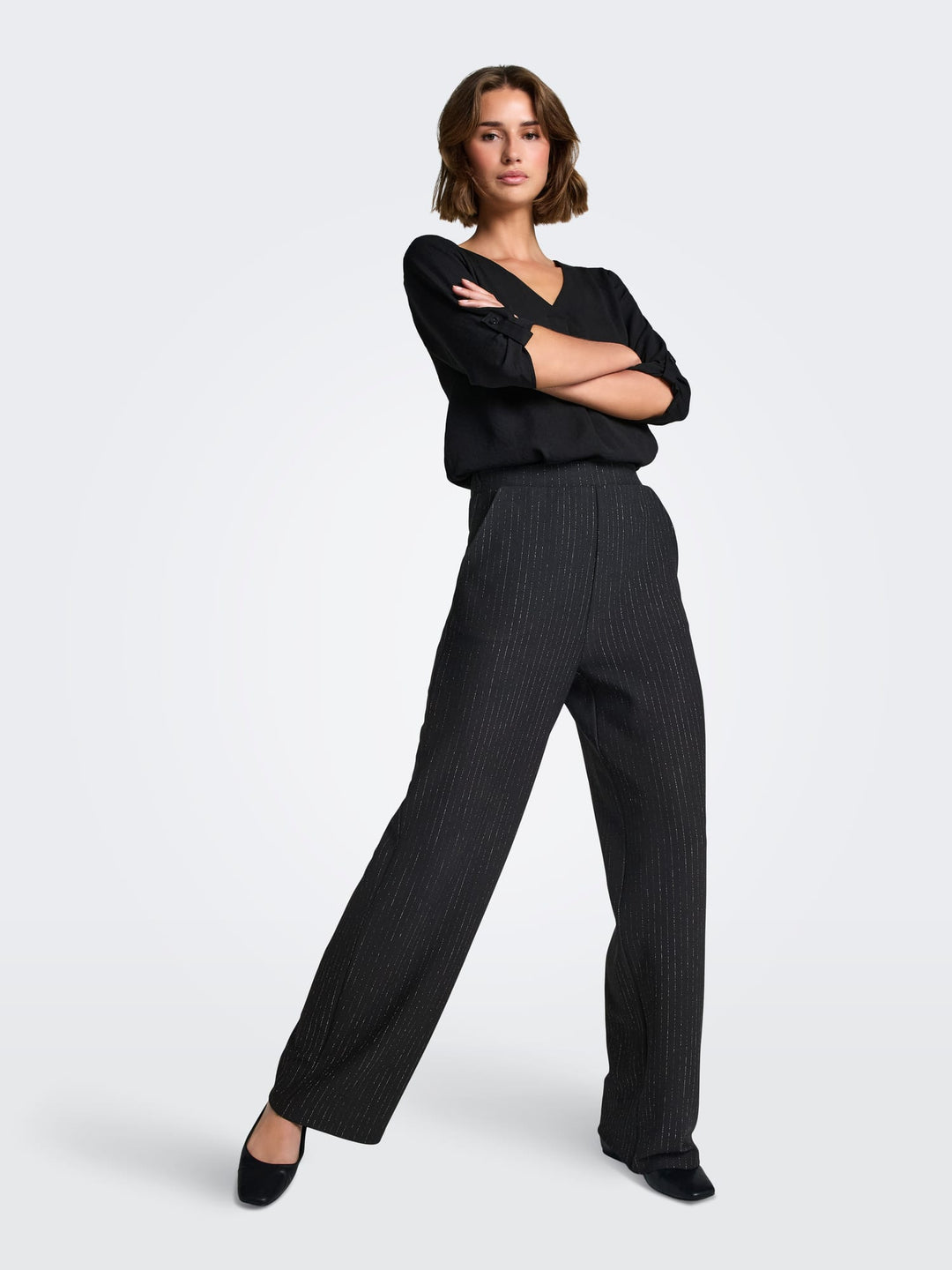 Jacqueline de Yong JDYMARY GEGGO ONE LUREX PANT – dames lange broek - Zwart Dessin