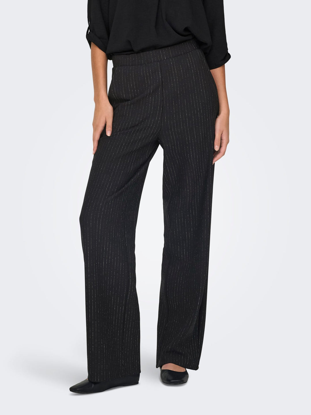 Jacqueline de Yong JDYMARY GEGGO ONE LUREX PANT – dames lange broek - Zwart Dessin