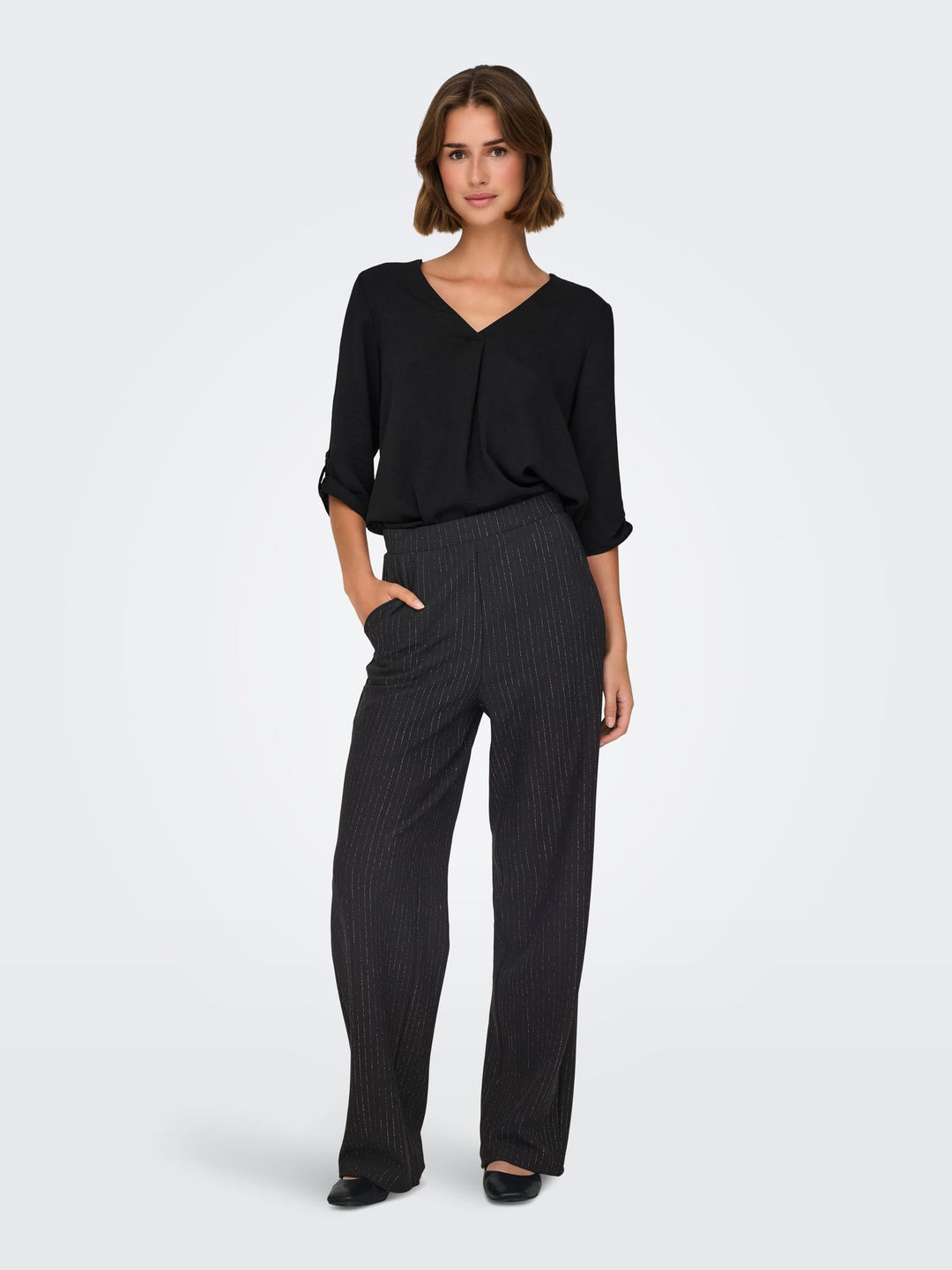 Jacqueline de Yong JDYMARY GEGGO ONE LUREX PANT – dames lange broek - Zwart Dessin