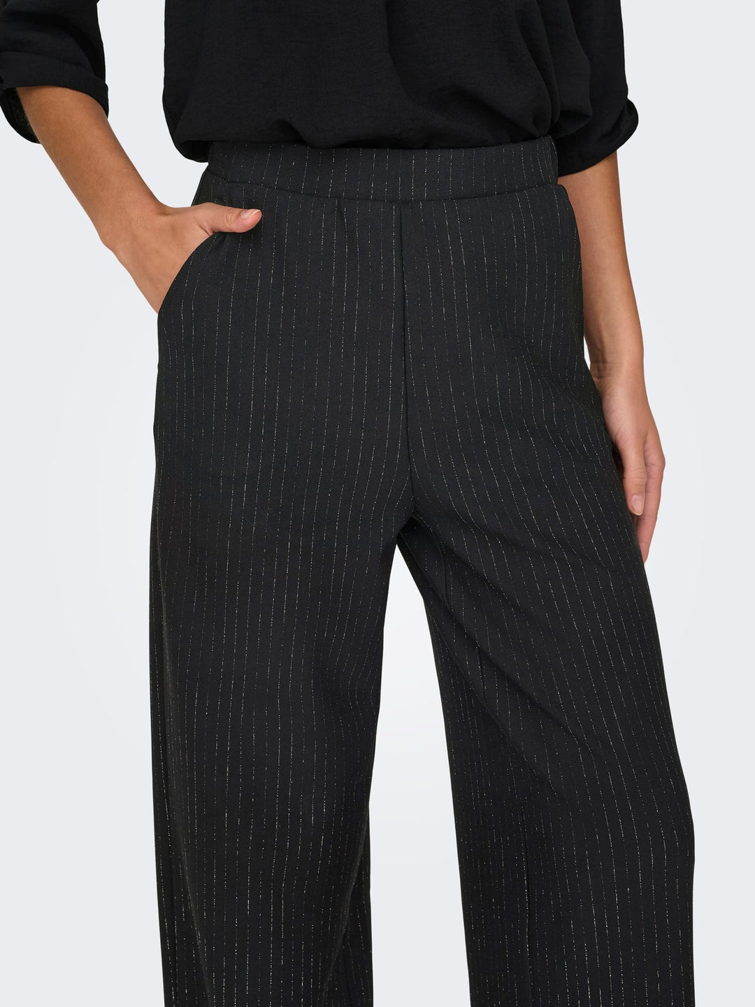 Jacqueline de Yong JDYMARY GEGGO ONE LUREX PANT – dames lange broek - Zwart Dessin