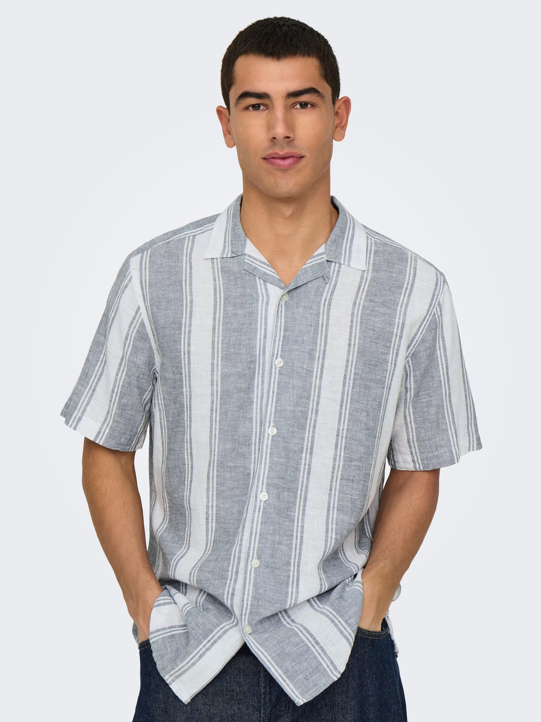 ONLY & SONS Caiden overhemd k/m grijs dessin – heren
