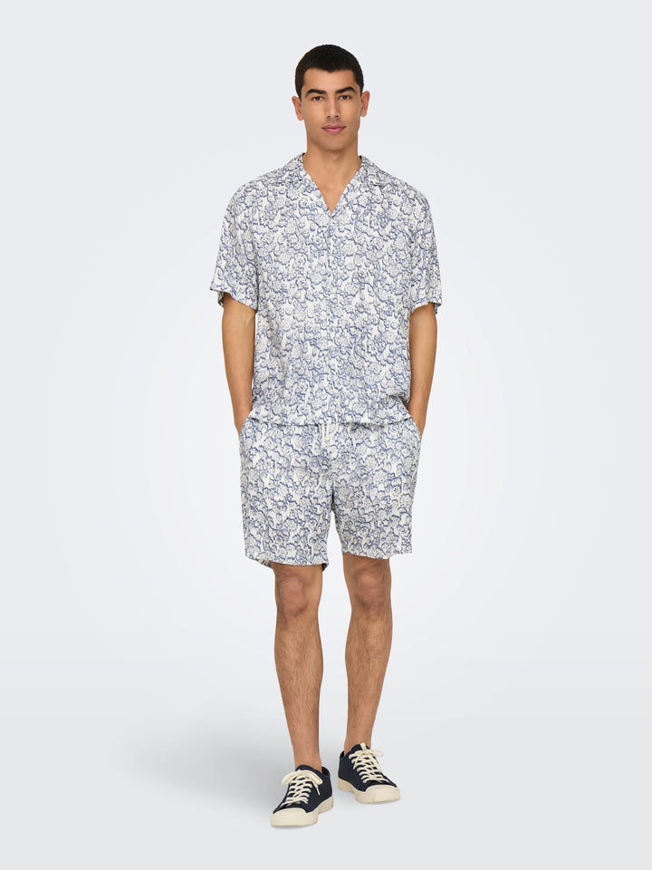 ONLY & SONS ONSTEL DASH LIFE REG AOP SHORTS – heren - Wit Dessin