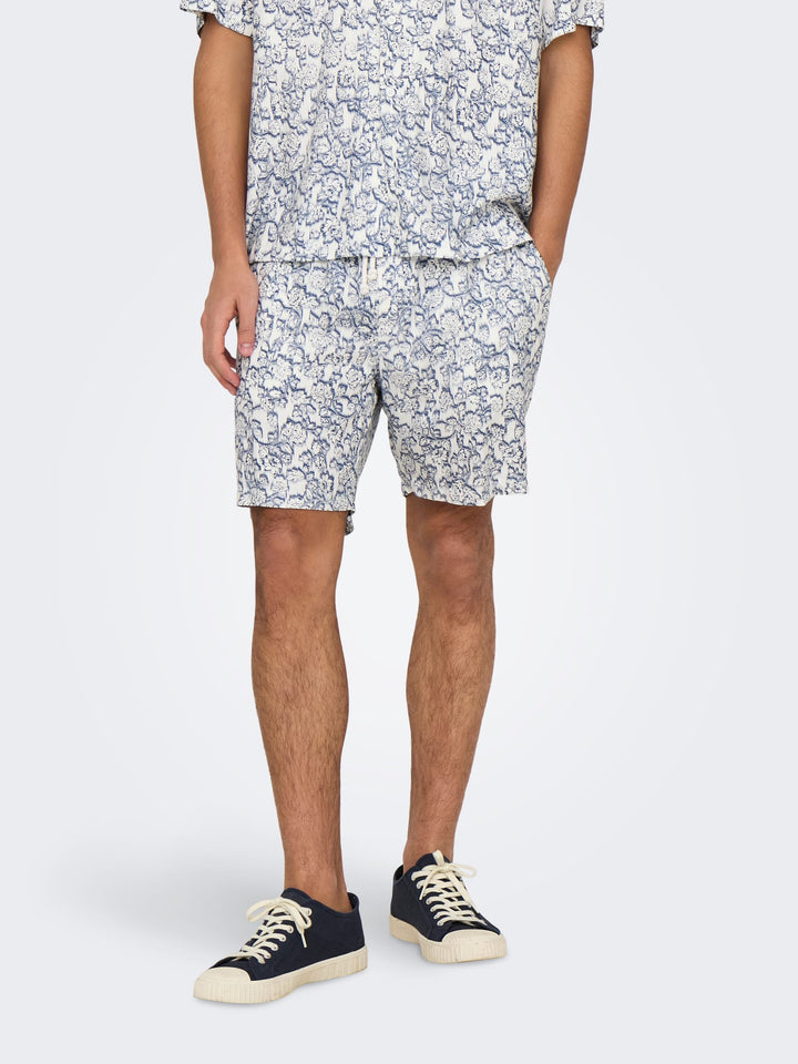 ONLY & SONS ONSTEL DASH LIFE REG AOP SHORTS – heren - Wit Dessin