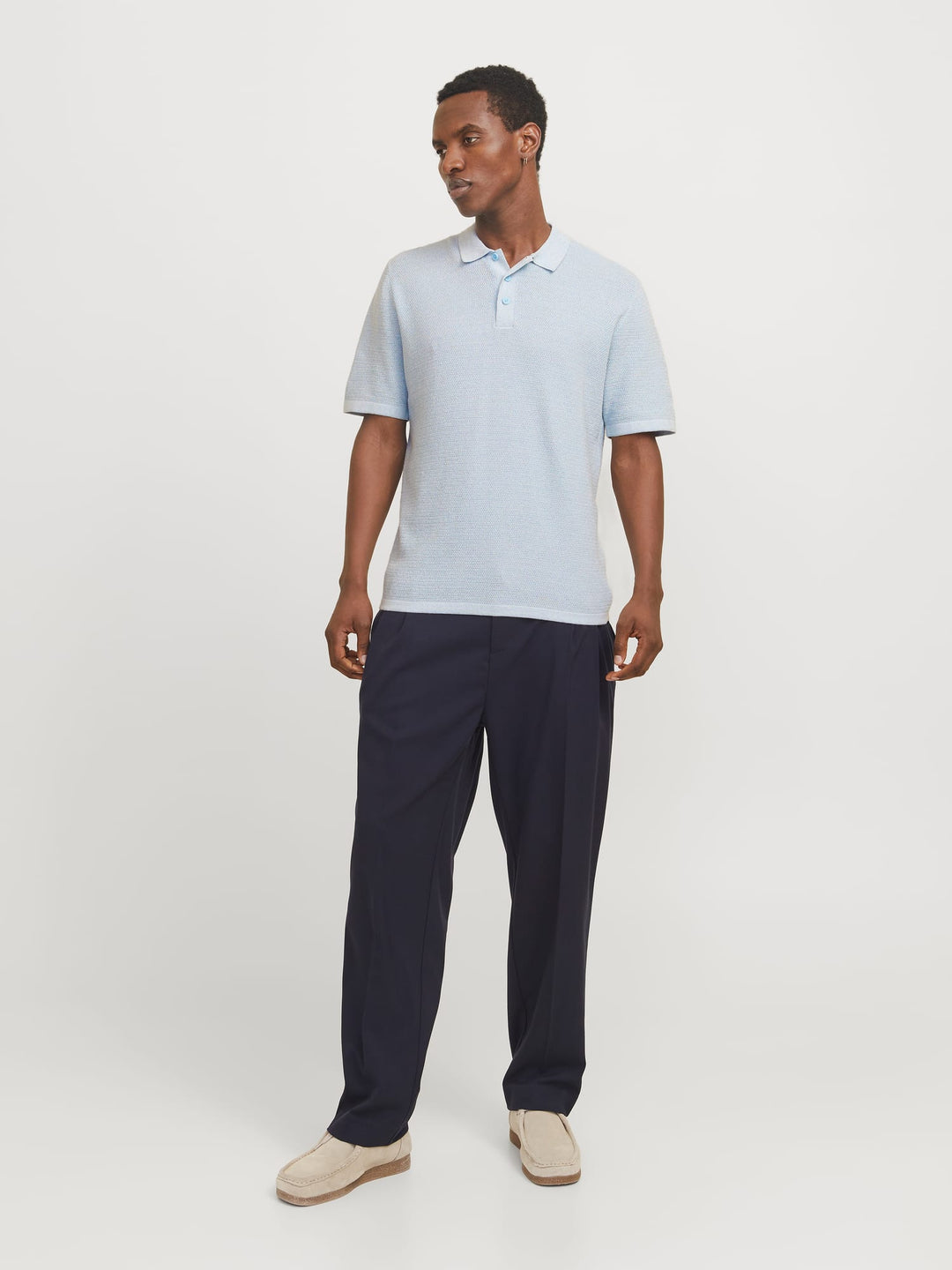 Jack & Jones JJEGEORGE KNIT POLO SS SN – heren - Lichtblauw