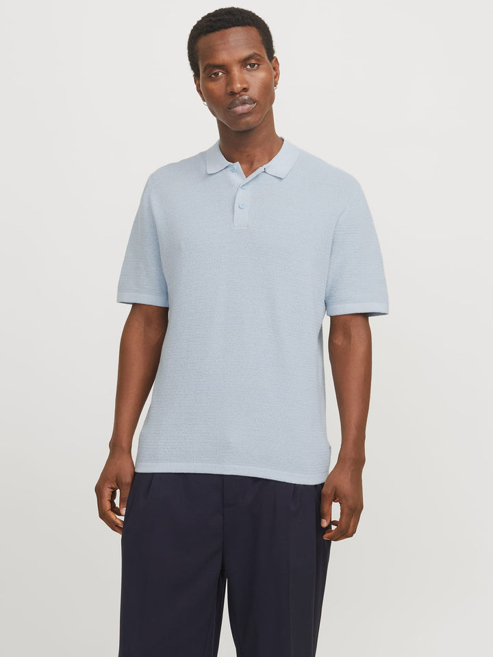 Jack & Jones JJEGEORGE KNIT POLO SS SN – heren - Lichtblauw