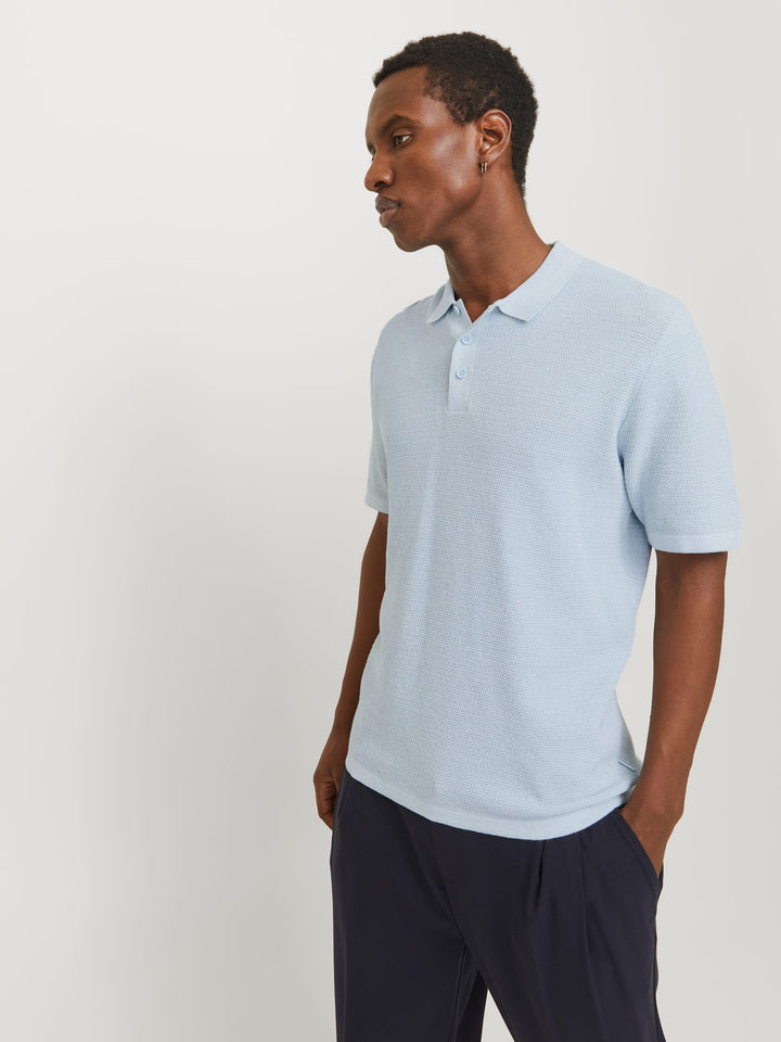 Jack & Jones JJEGEORGE KNIT POLO SS SN – heren - Lichtblauw