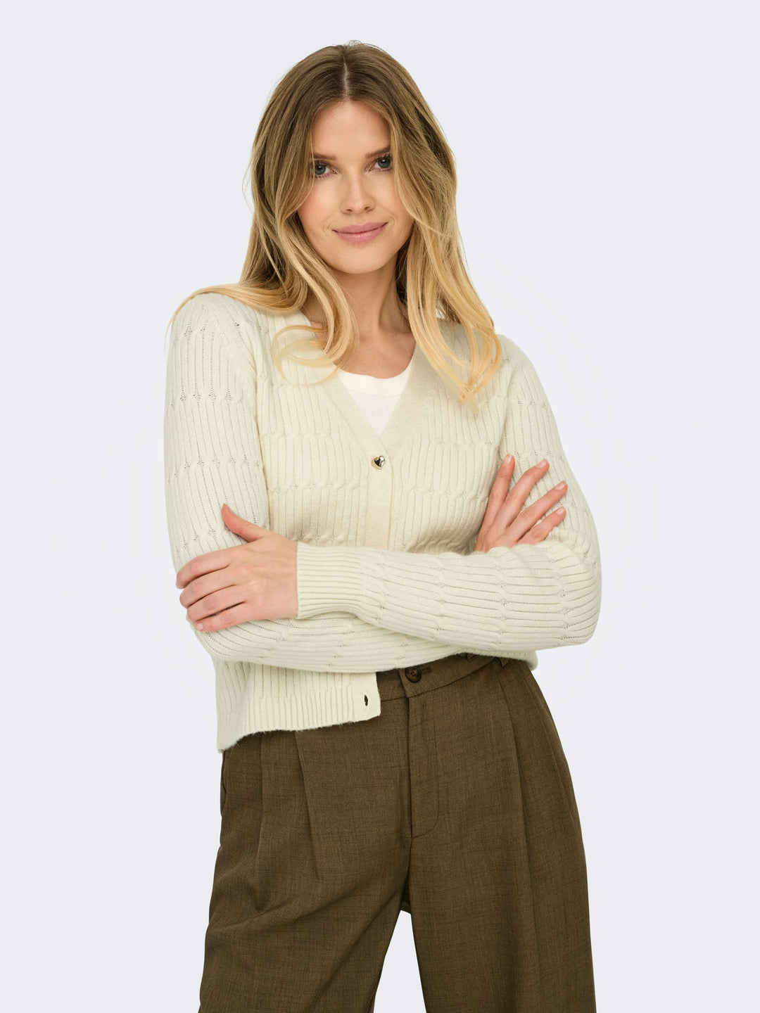 Only ONLKATIA LS VNECK CARDI KNT NOOS – dames vest lichtgrijs