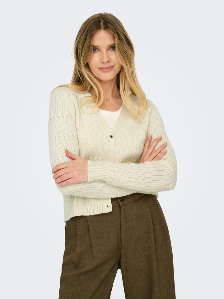 Only ONLKATIA LS VNECK CARDI KNT NOOS – dames vest lichtgrijs