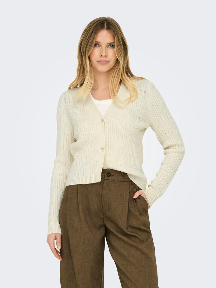 Only ONLKATIA LS VNECK CARDI KNT NOOS – dames vest lichtgrijs