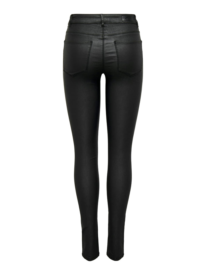 Only ONLANNE K MID WAIST COATED PNT – dames lange broek - Zwart - 34