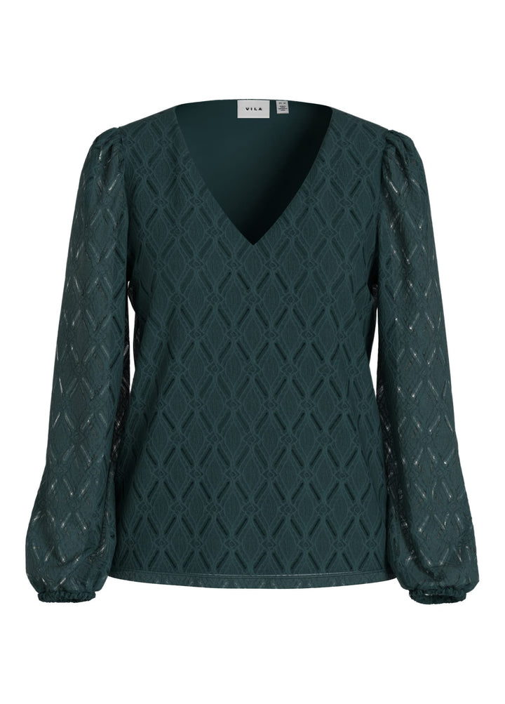 Vila 14113222 Fero t-shirt l/m donkergroen – dames