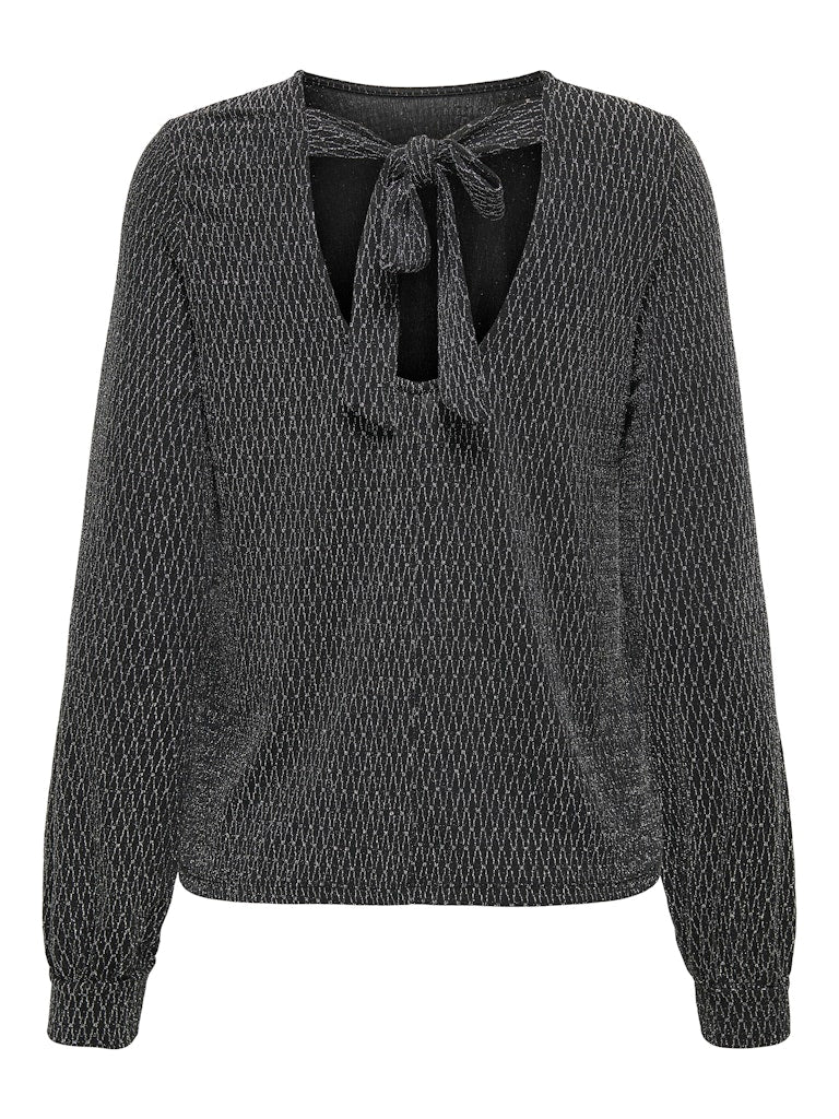 Only ONLCAROL L/S GLITTER BOW TOP BOX JRS – dames blouse - Zwart Dessin
