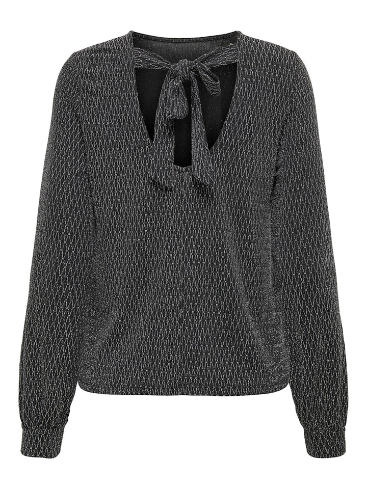 Only ONLCAROL L/S GLITTER BOW TOP BOX JRS – dames blouse - Zwart Dessin