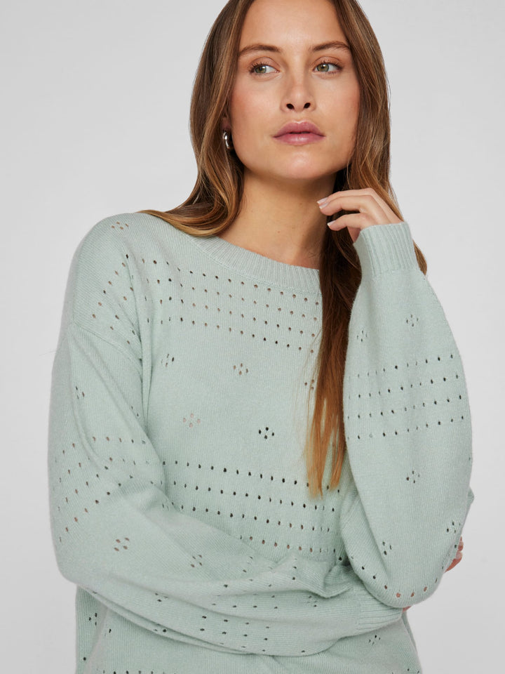 Vila VIRIL L/S O-NECK POINTELLE KNIT TOP – dames trui - Mint