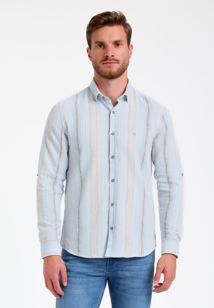 Gabbiano men 335547 overhemd l/m blauw dessin – heren