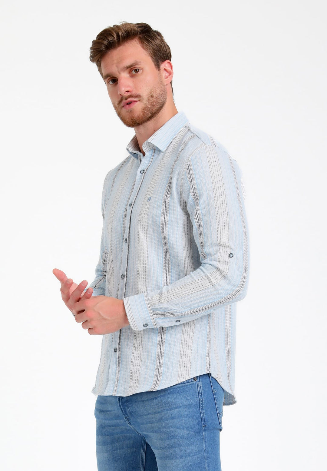 Gabbiano overhemd l/m blauw dessin – heren