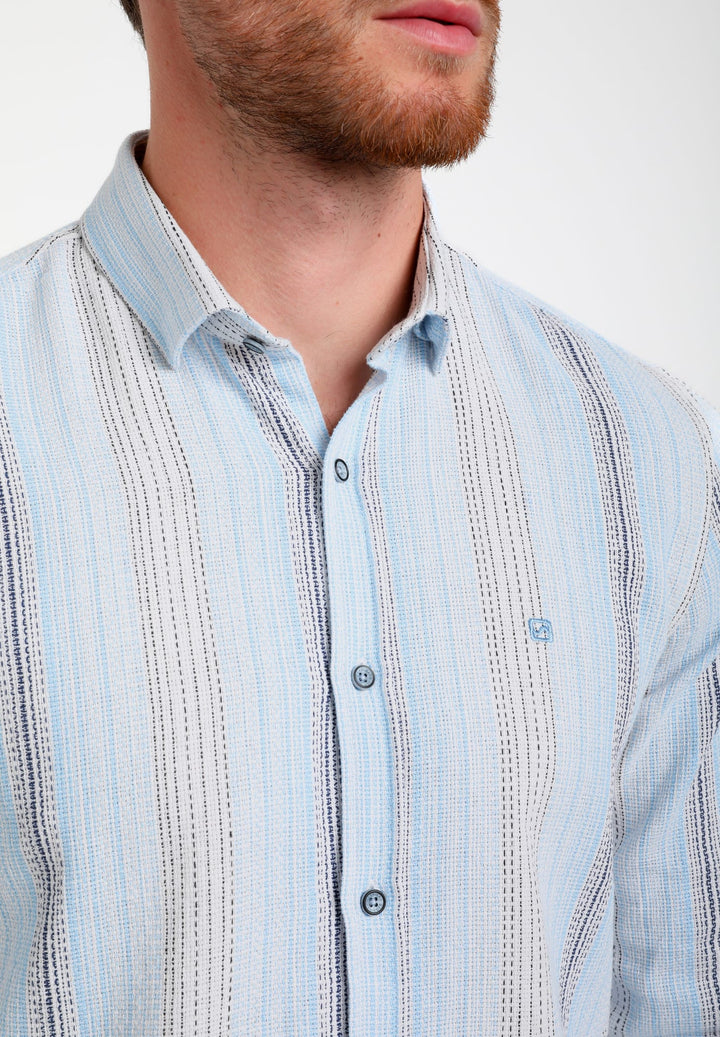 Gabbiano overhemd l/m blauw dessin – heren