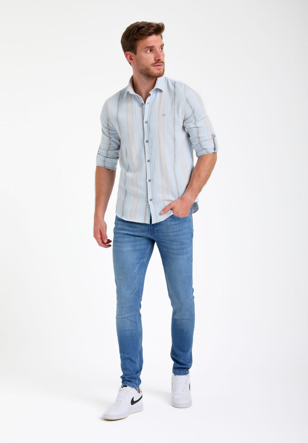 Gabbiano overhemd l/m blauw dessin – heren