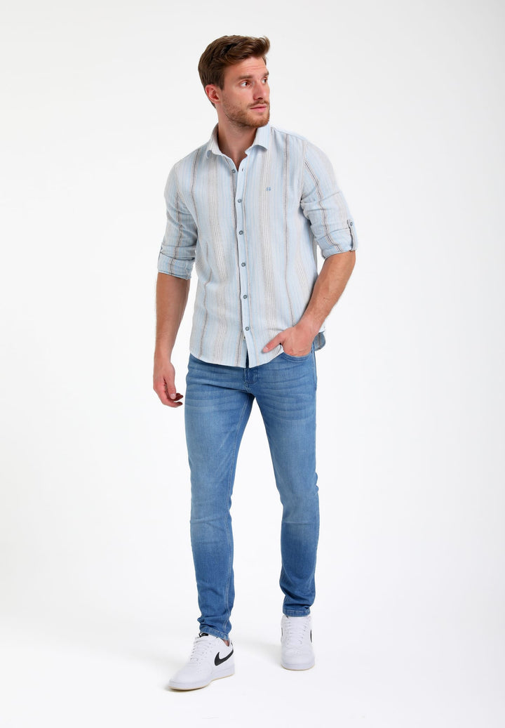 Gabbiano overhemd l/m blauw dessin – heren