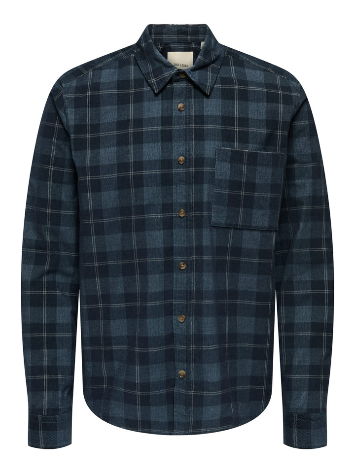 ONLY & SONS ONSWILLIAM CORD LS SHIRT – overhemd heren - Blauw Dessin