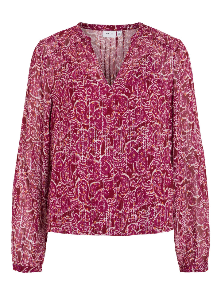 Vila 14110733 Ganza top l/m dames rood dessin