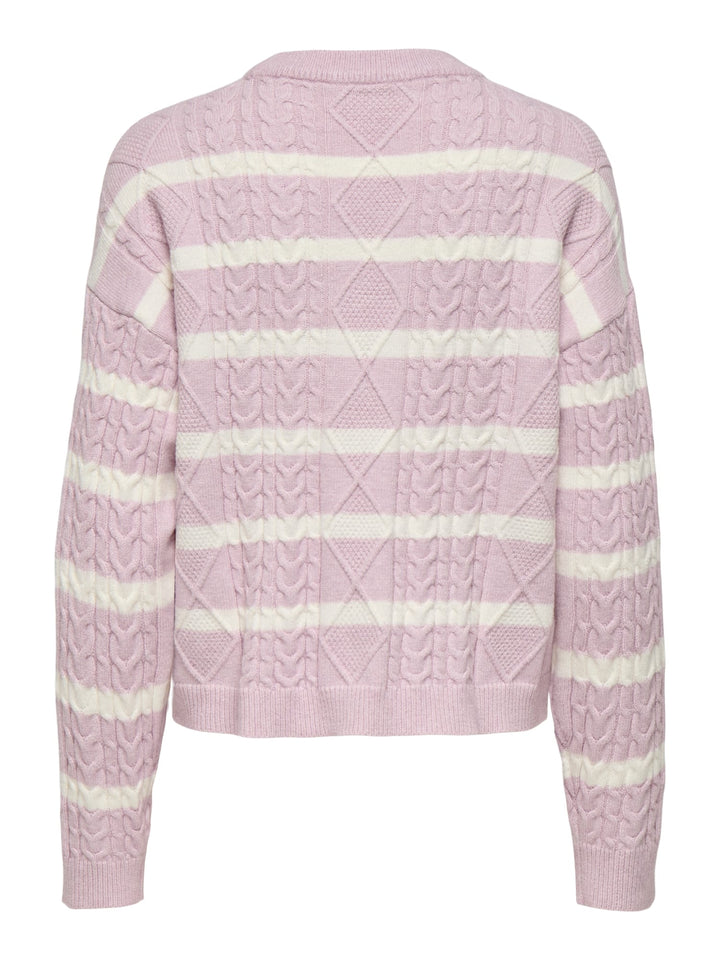 Only ONLKATIA LS Cable O-Neck Pullover – dames trui - Roze Dessin