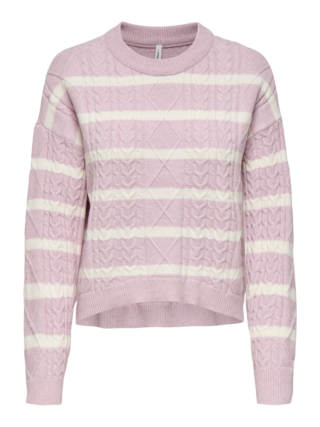 Only ONLKATIA LS Cable O-Neck Pullover – dames trui - Roze Dessin