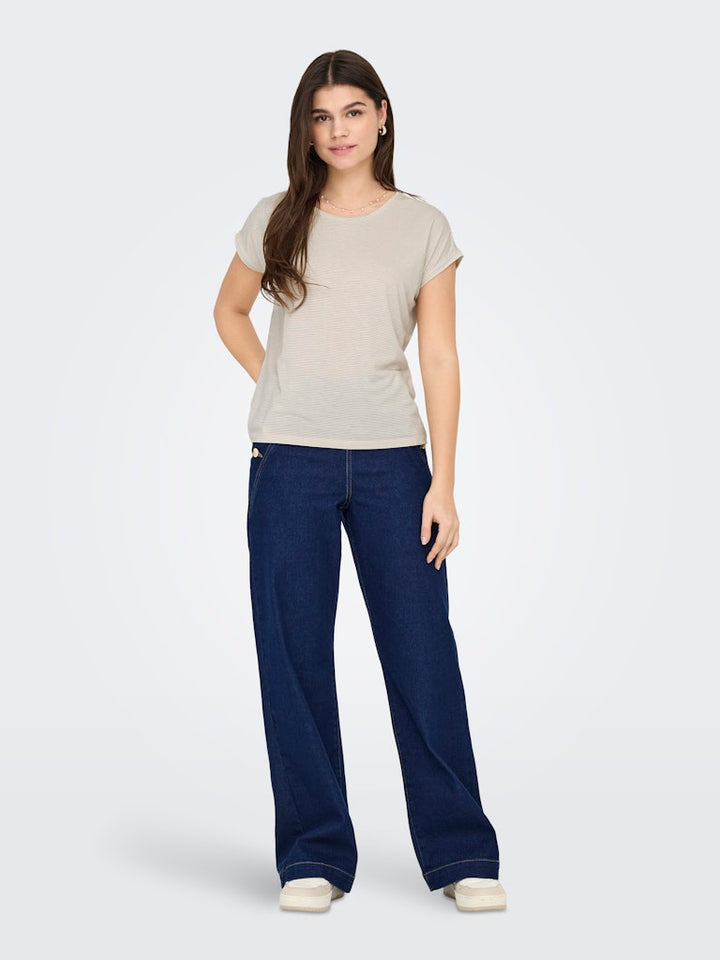 Only ONLCLAUDIA S/S Glitter Top – dames - Zand