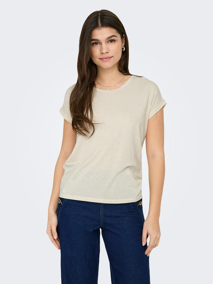 Only ONLCLAUDIA S/S Glitter Top – dames - Zand