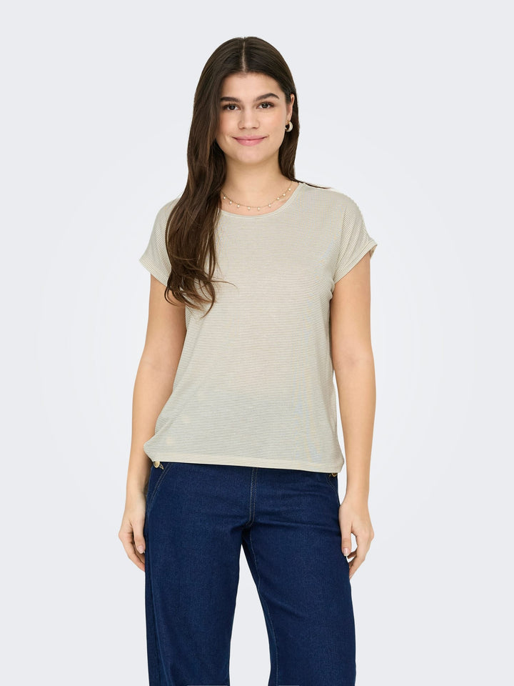 Only ONLCLAUDIA S/S Glitter Top – dames - Zand