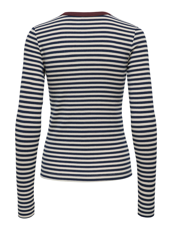Only elene t-shirt l/m dames blauw dessin – casual top
