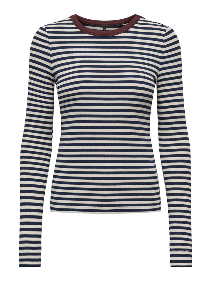 Only elene t-shirt l/m dames blauw dessin – casual top