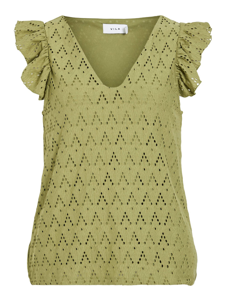 Vila malina V-hals tank top olijf - dames